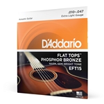 D'Addario EFT15 Flat Tops Phosphor Bronze Acoustic Guitar Strings, Extra Light, 10-47