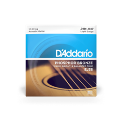 D'Addario Folk Guitar Set Phosphor Bronze Lite 12 String