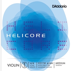 D'Addario Helicore Violin Single Aluminum Wound E String, 4/4 Scale, Medium Tension
