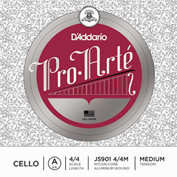 D'Addario Pro-Arte Cello Single A String, 4/4 Scale, Medium Tension