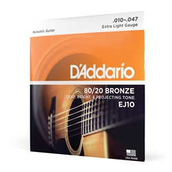 D'Addario EJ10 Bronze Acoustic Guitar Strings, Extra Light, 10-47