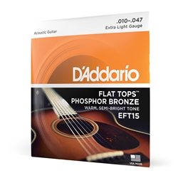D'Addario EFT15 Flat Tops Phosphor Bronze Acoustic Guitar Strings, Extra Light, 10-47